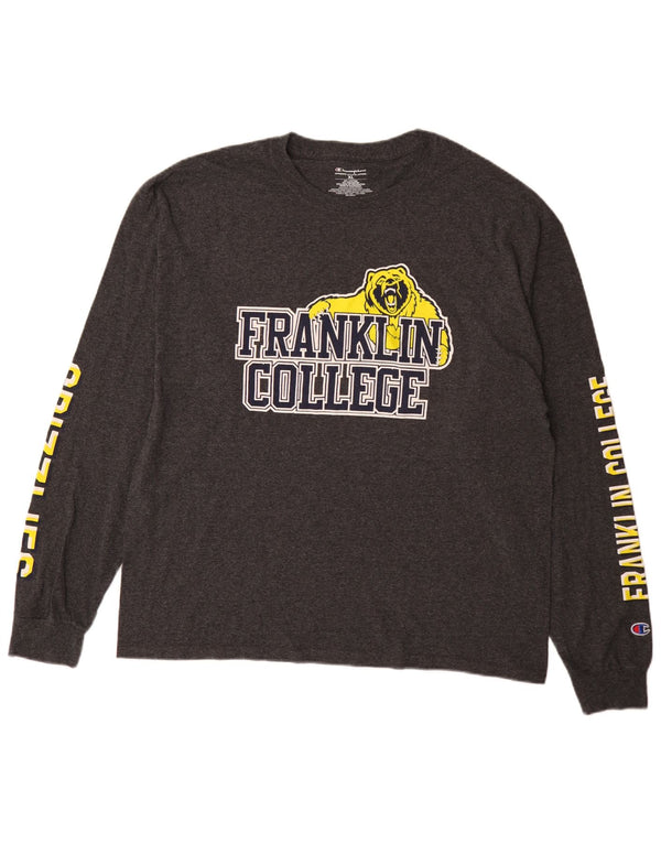 Champion Mens Franklin College Graphic Top Long Sleeve XL Grey Cotton