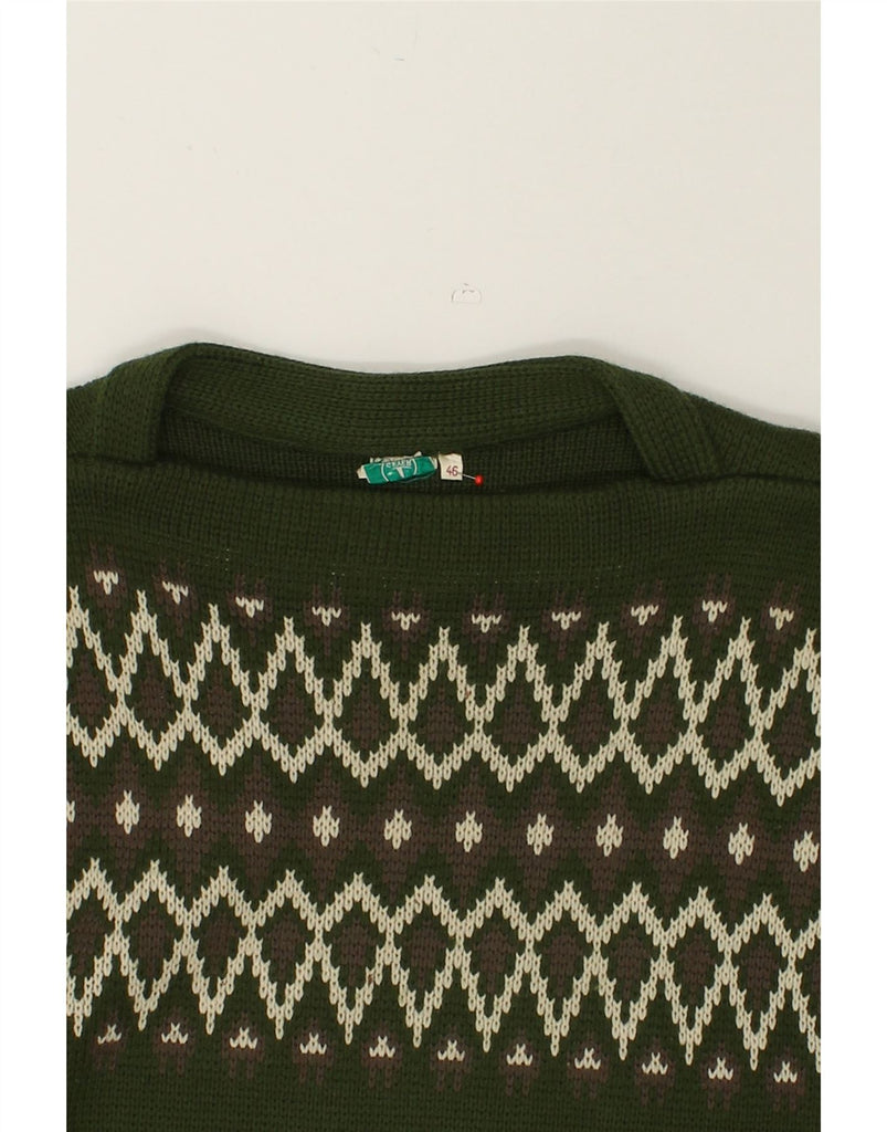 VINTAGE Mens Boat Neck Jumper Sweater IT 46 Small Green Fair Isle | Vintage Vintage | Thrift | Second-Hand Vintage | Used Clothing | Messina Hembry 