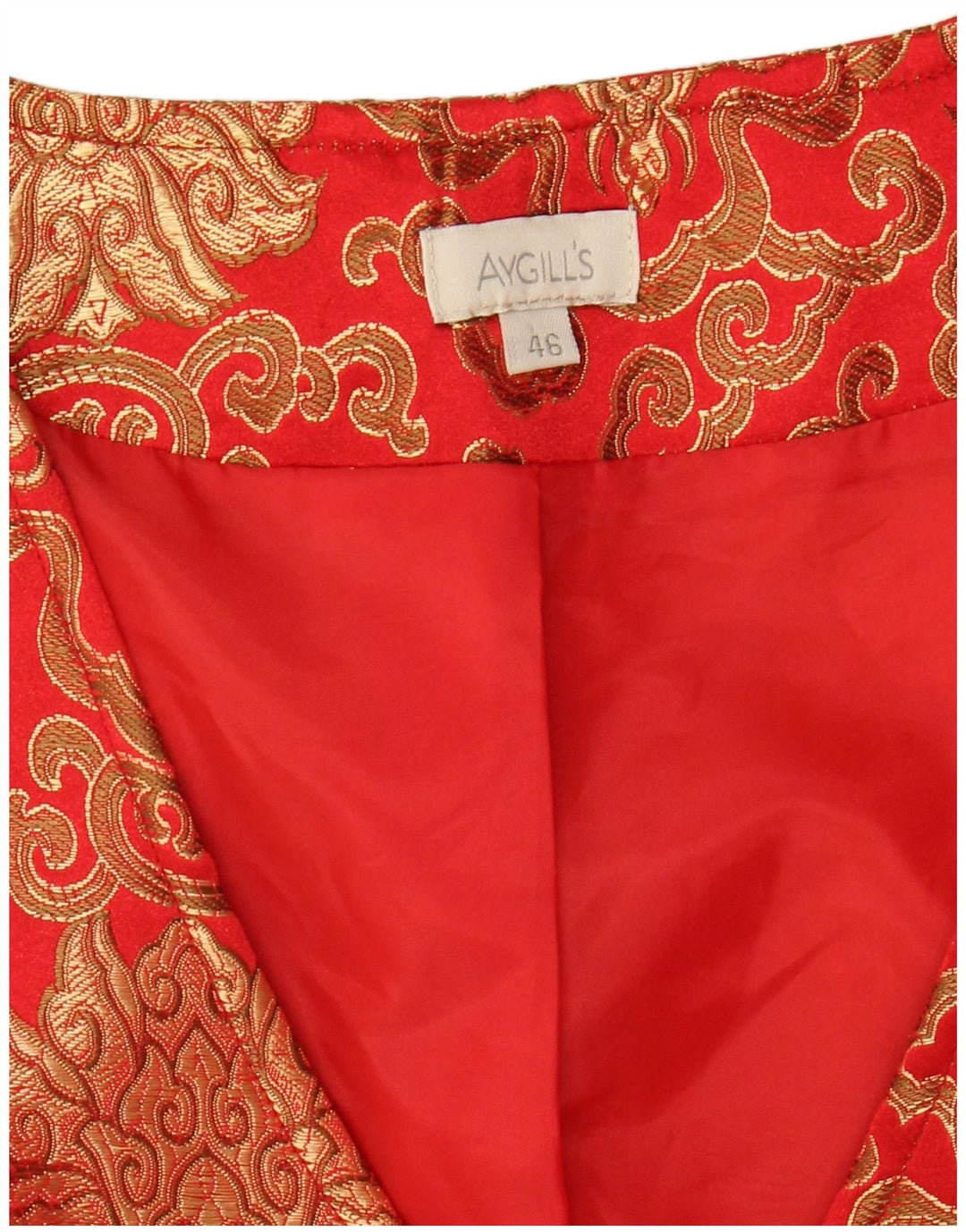 VINTAGE Womens Waistcoat IT 46 Large Red Paisley Polyester