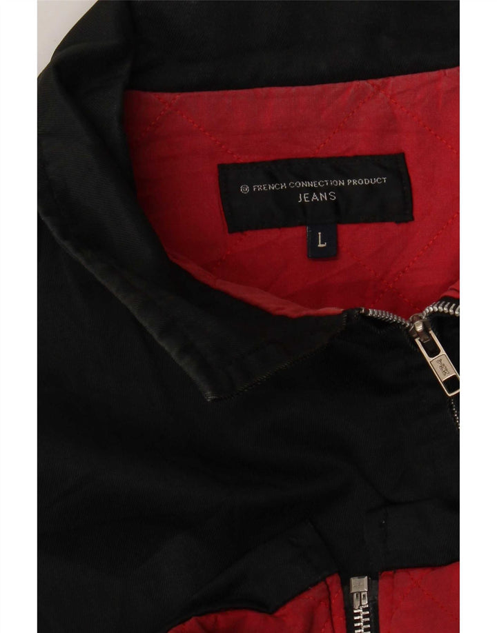 French Connection Mens Bomber Jacket UK 40 Large Black Cotton