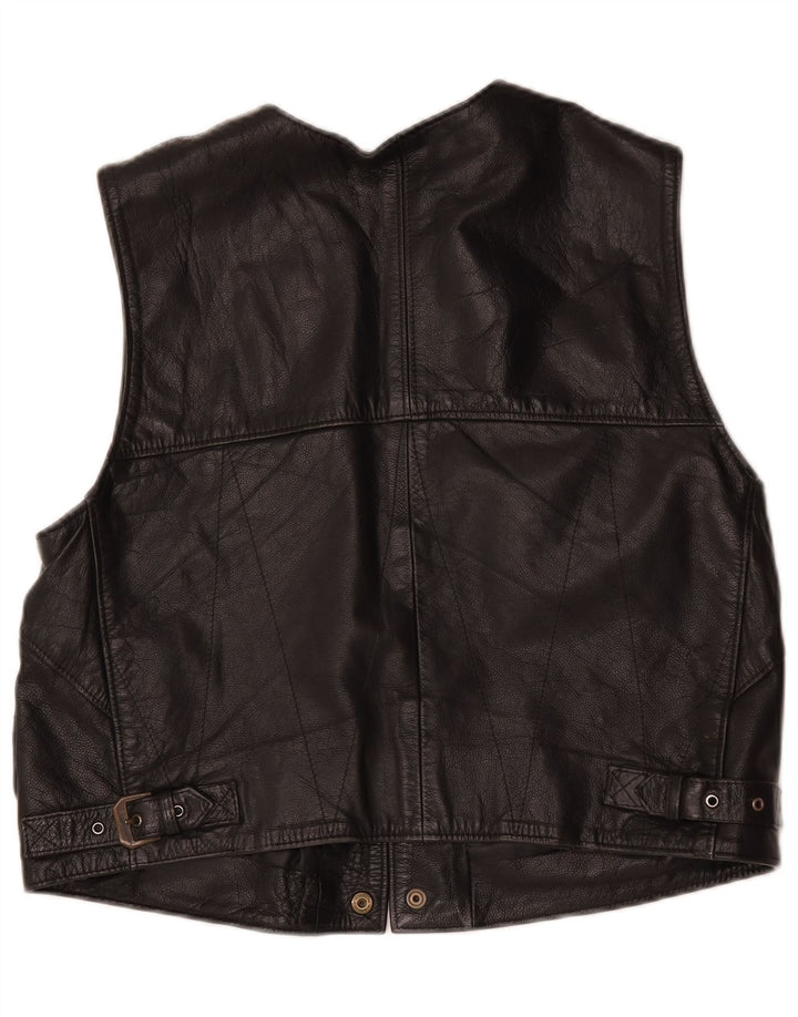 Vintage Mens Motorcycle Leather Waistcoat Large Black Leather