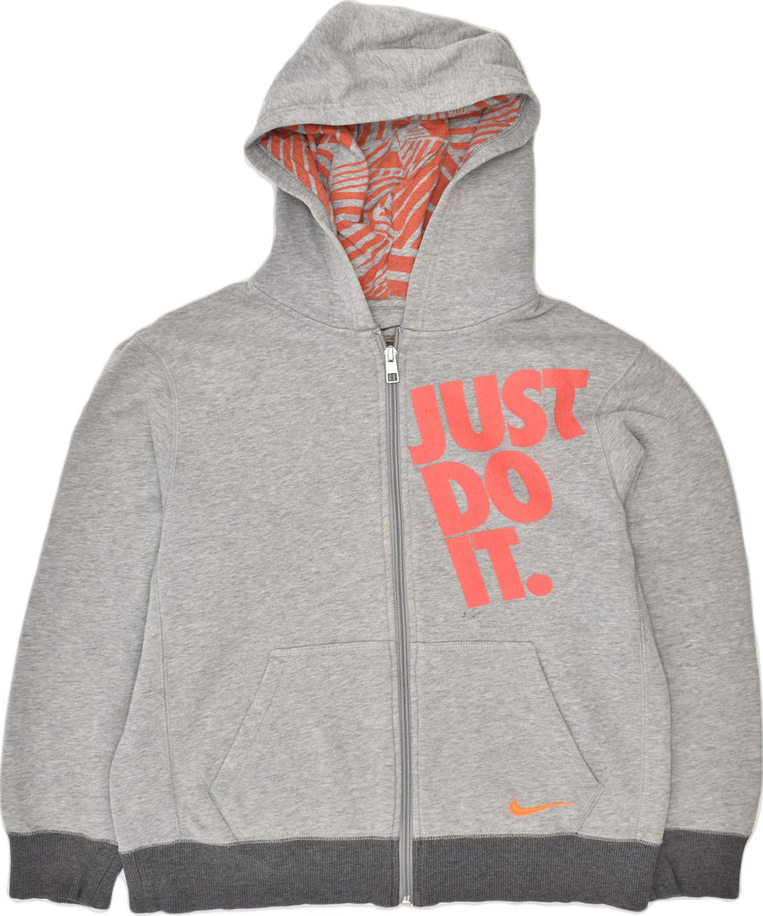 NIKE Boys Graphic Zip Hoodie Sweater 12-13 Years Grey Cotton | Vintage | Thrift | Second-Hand | Used Clothing | Messina Hembry 