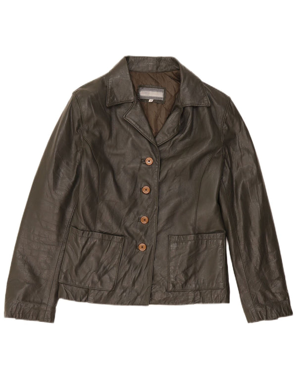 Vintage Womens Leather Jacket UK 10 Small Khaki Leather