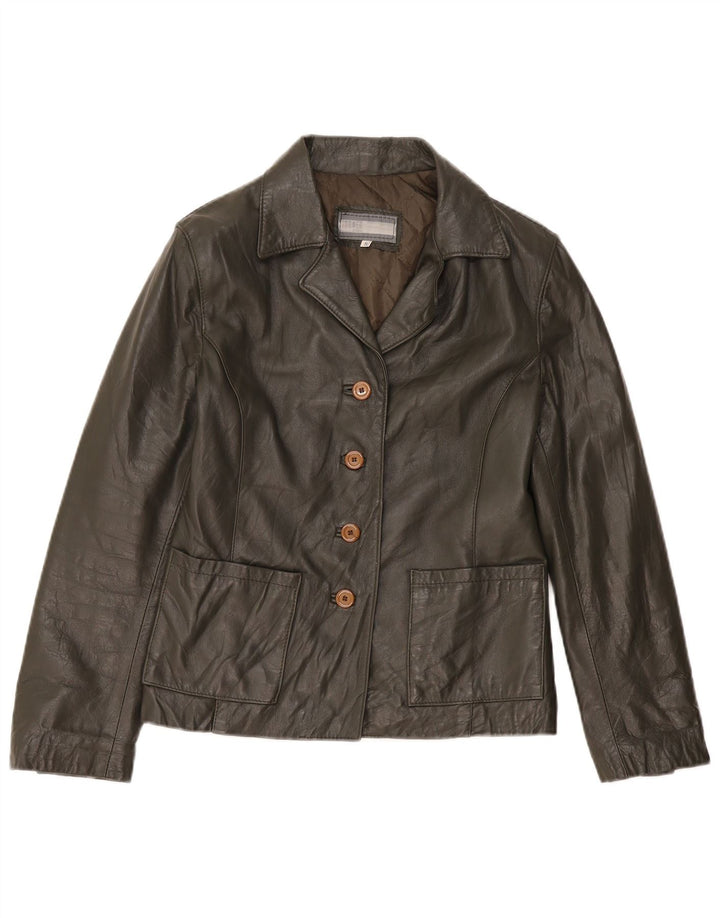 Vintage Womens Leather Jacket UK 10 Small Khaki Leather