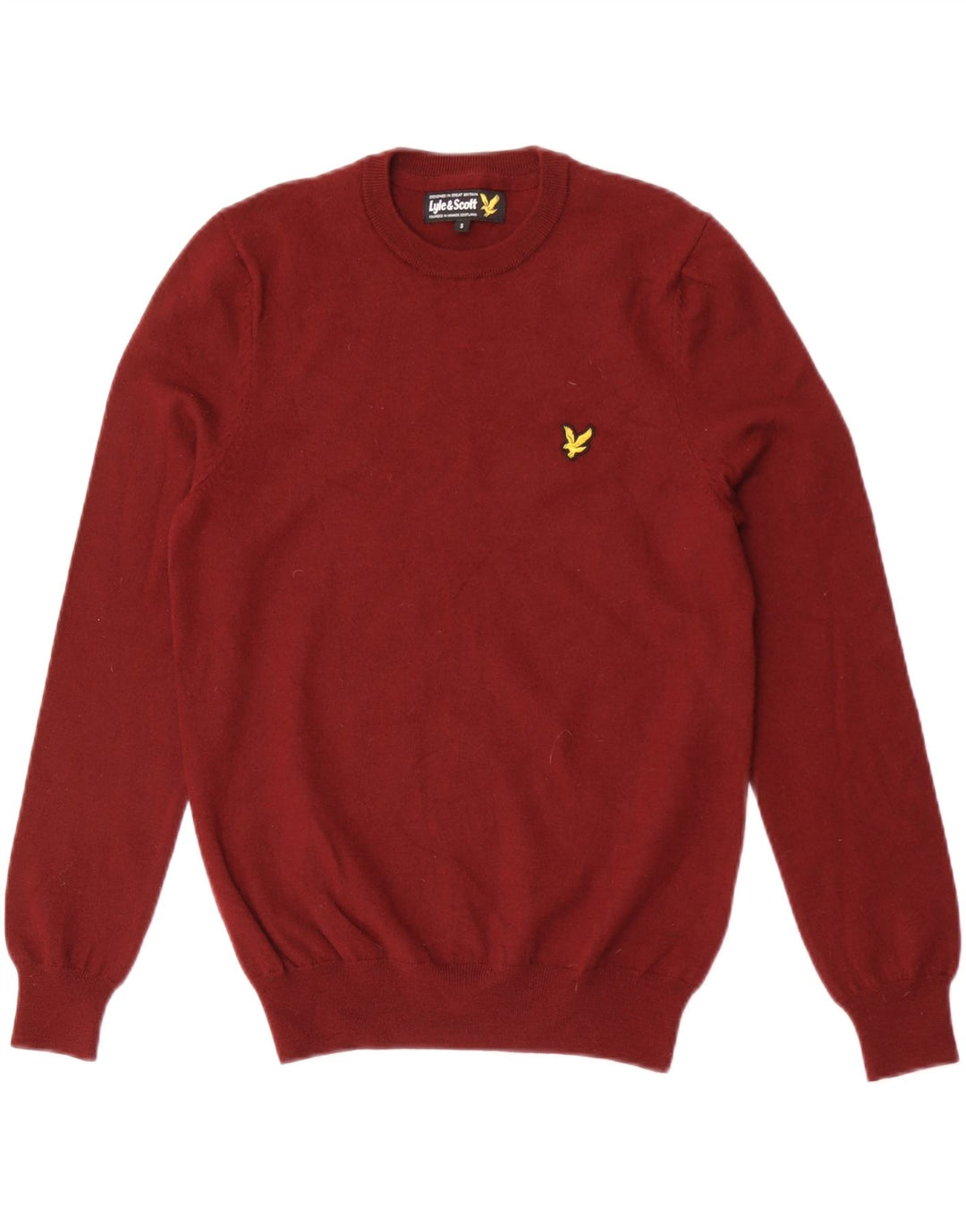 Lyle & Scott Mens Crew Neck Jumper Sweater Small Maroon Merino Wool