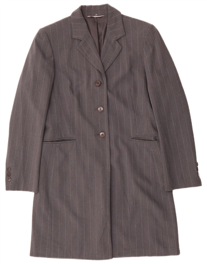 Marks & Spencer Womens Petite Overcoat UK 8 Small Grey Pinstripe Polyester