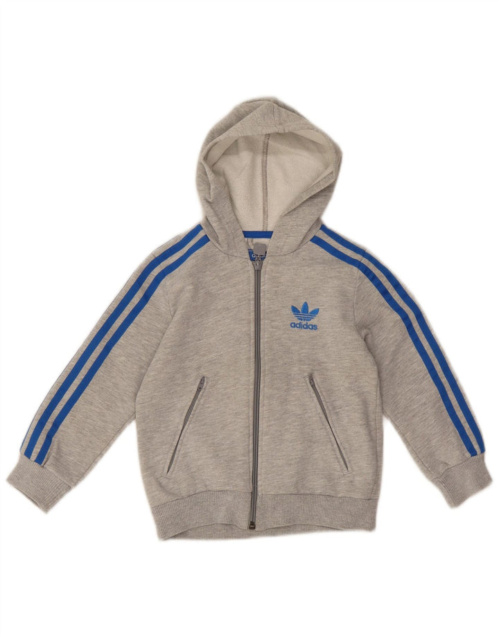 Adidas Boys Zip Hoodie Sweater 4-5 Years Grey Cotton