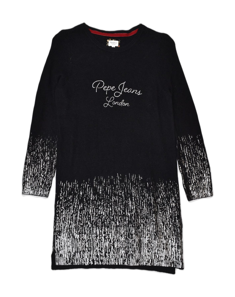 PEPE JEANS Girls Graphic Jumper Dress 11-12 Years Black Nylon | Vintage | Thrift | Second-Hand | Used Clothing | Messina Hembry 