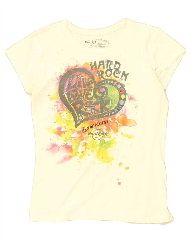 HARD ROCK CAFE Womens Barcelona Graphic T-Shirt Top UK 12 Medium Off White | Vintage Hard Rock Cafe | Thrift | Second-Hand Hard Rock Cafe | Used Clothing | Messina Hembry 