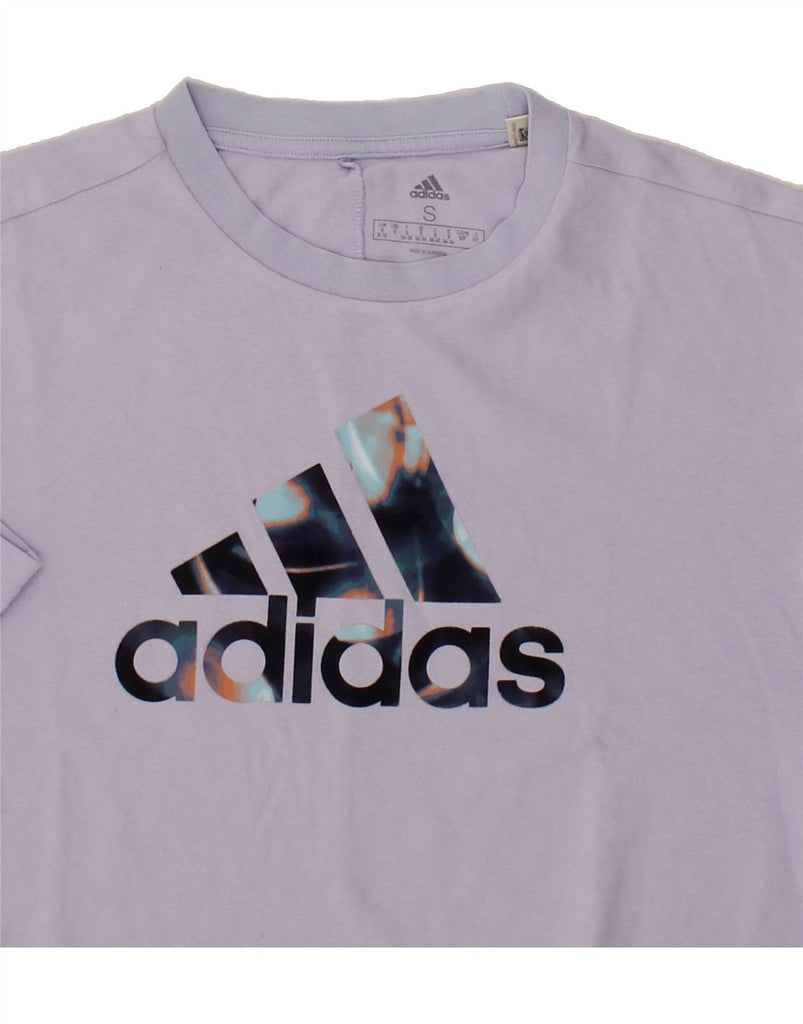 ADIDAS Womens Oversized Crop Graphic T-Shirt Top UK 8/10 Small Purple Vintage Adidas and Second-Hand Adidas from Messina Hembry 