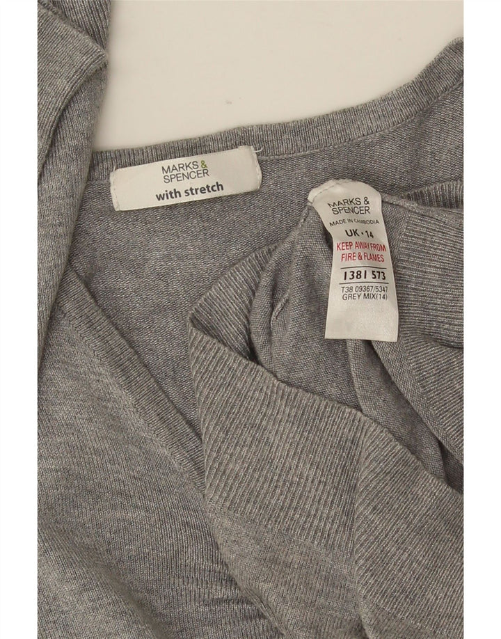 Marks & Spencer Womens 3/4 Sleeve V-Neck Jumper Sweater UK 14 Medium Grey