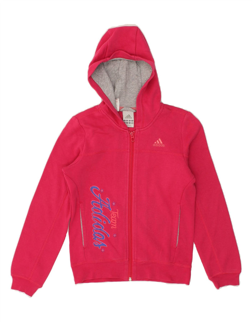 ADIDAS Girls Graphic Zip Hoodie Sweater 9-10 Years Pink Cotton | Vintage Adidas | Thrift | Second-Hand Adidas | Used Clothing | Messina Hembry 