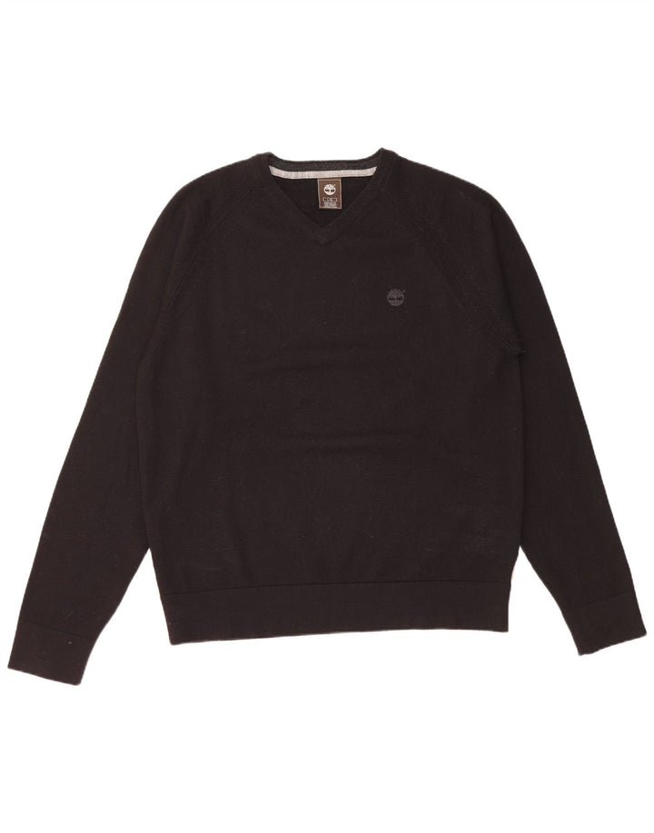 Timberland Mens Regular Fit V-Neck Jumper Sweater Large Black Wool