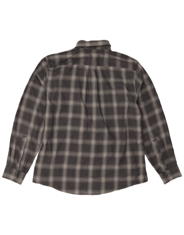 Eddie Bauer Mens Flannel Shirt Large Navy Blue Check Polyester