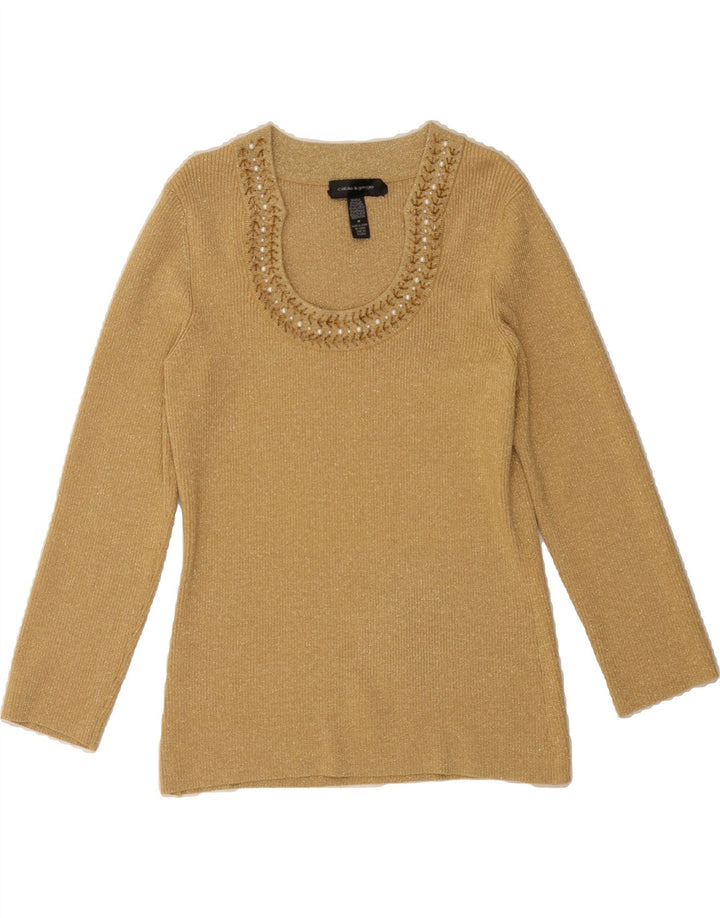 VINTAGE Womens Long Sleeve Blouse Top UK 14 Medium Gold Flecked Silk Vintage Vintage and Second-Hand Vintage from Messina Hembry 