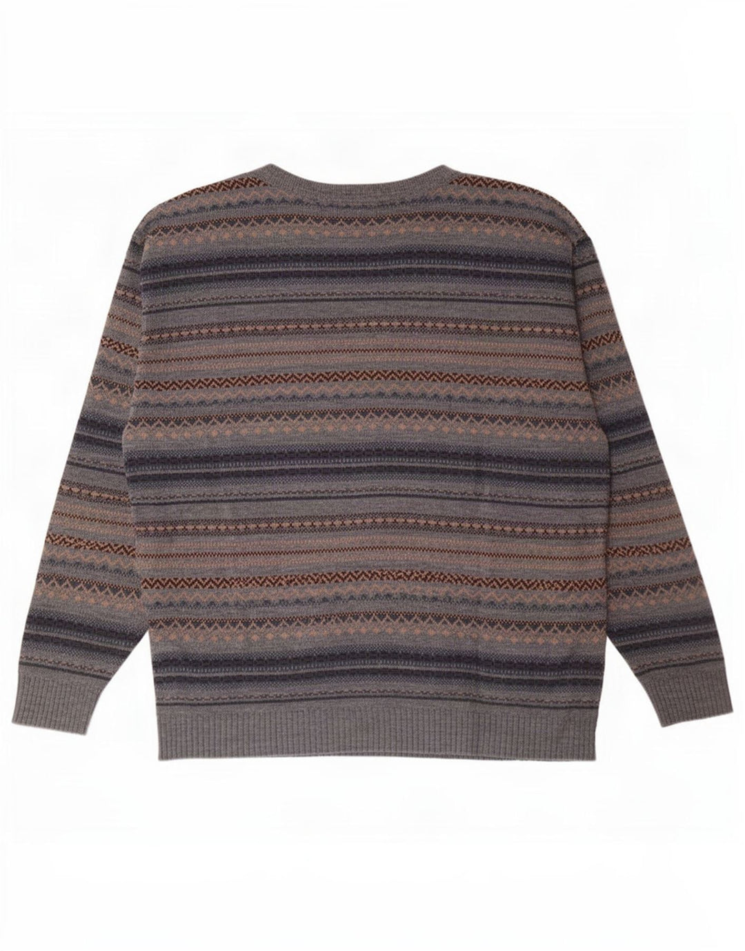 Vintage Mens Boat Neck Jumper Sweater Medium Grey Fair Isle Acrylic