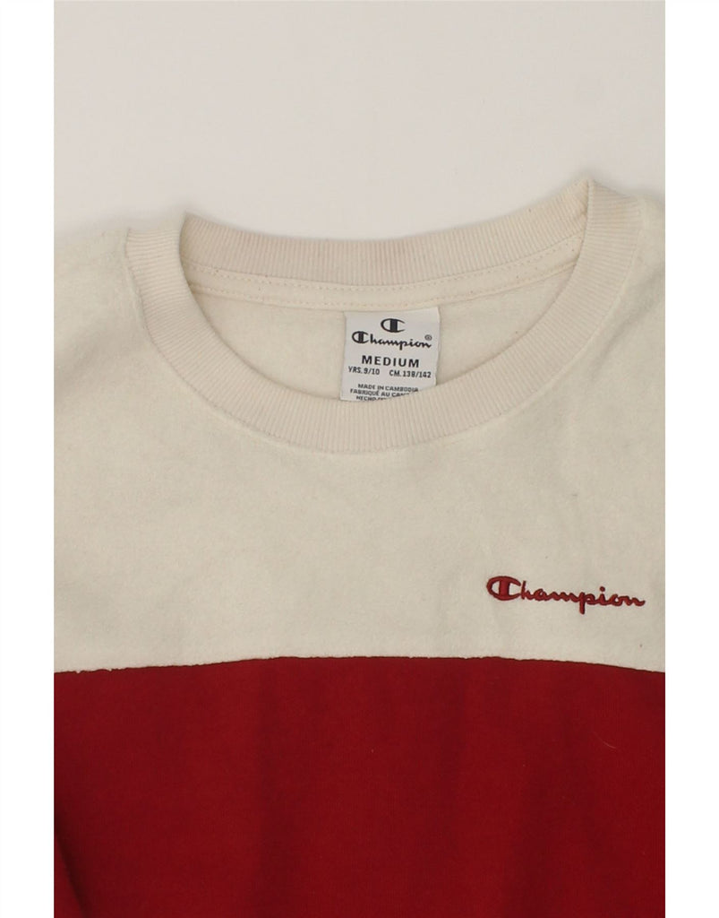 CHAMPION Girls Fleece Jumper 9-10 Years Medium  Red Colourblock Polyester | Vintage Champion | Thrift | Second-Hand Champion | Used Clothing | Messina Hembry 