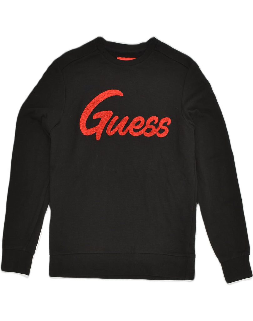 GUESS Womens Graphic Sweatshirt Jumper UK 12 Medium Black Cotton | Vintage Guess | Thrift | Second-Hand Guess | Used Clothing | Messina Hembry 