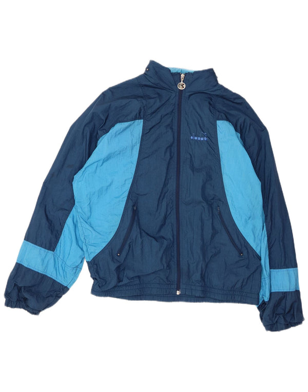 DIADORA Mens Tracksuit Top Jacket Medium Navy Blue Colourblock Nylon