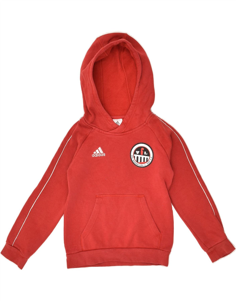 ADIDAS Boys Graphic Hoodie Jumper 7-8 Years Red Cotton | Vintage Adidas | Thrift | Second-Hand Adidas | Used Clothing | Messina Hembry 