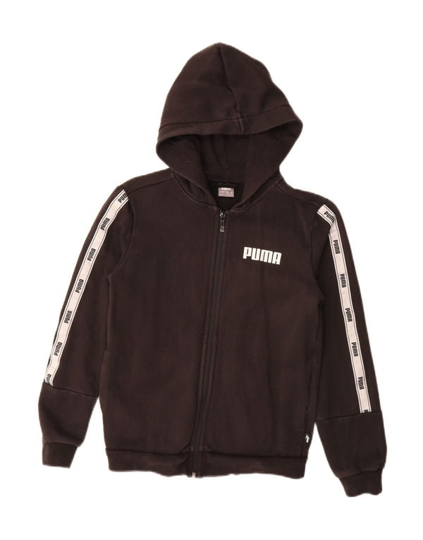 PUMA Boys Graphic Zip Hoodie Sweater 11-12 Years Black Colourblock Cotton