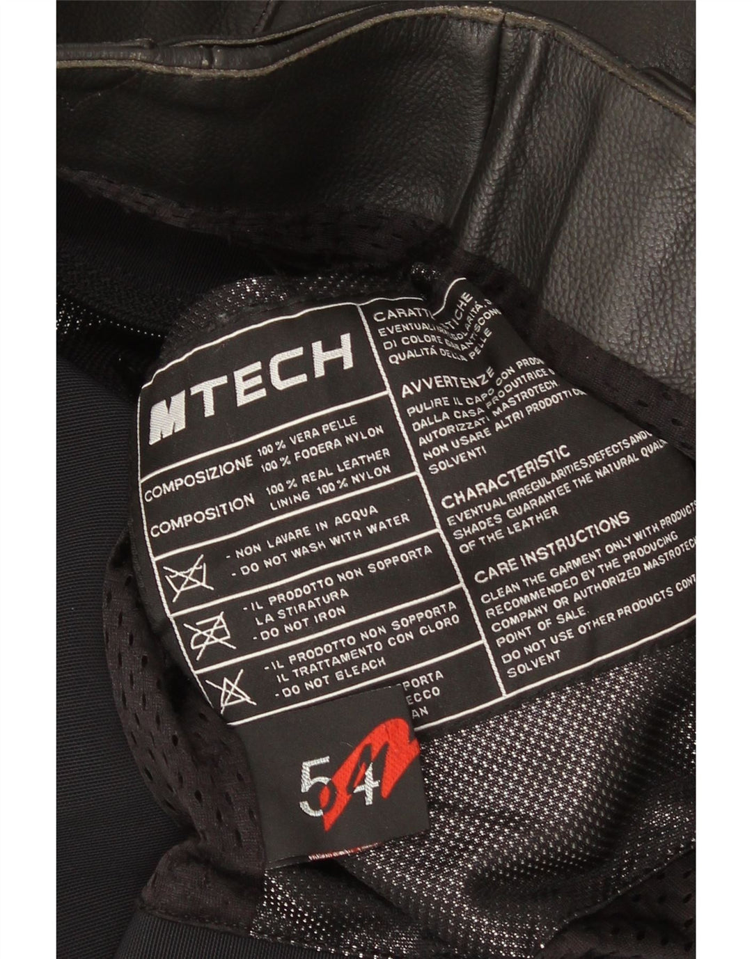 M Tech Mens Motorcycle Leather Racer Jacket IT 54 XL Black Colourblock