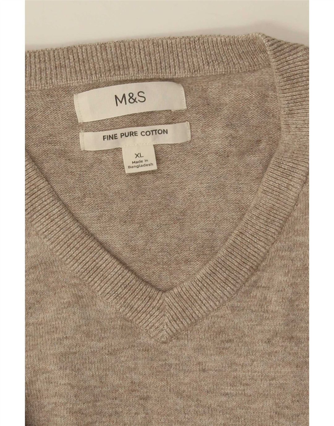 Marks & Spencer Mens V-Neck Jumper Sweater XL Beige Cotton