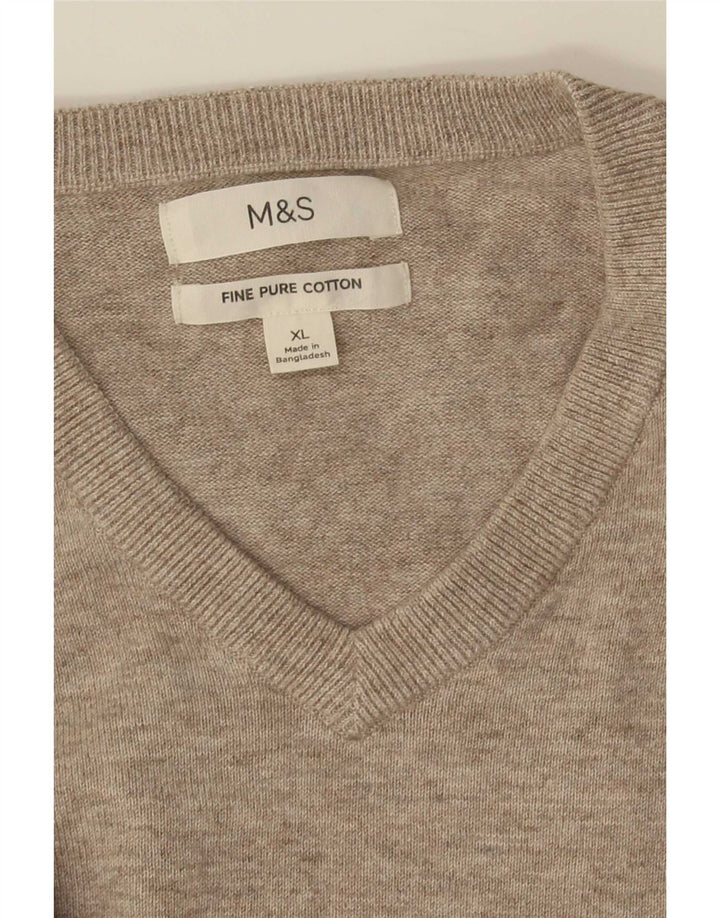 Marks & Spencer Mens V-Neck Jumper Sweater XL Beige Cotton