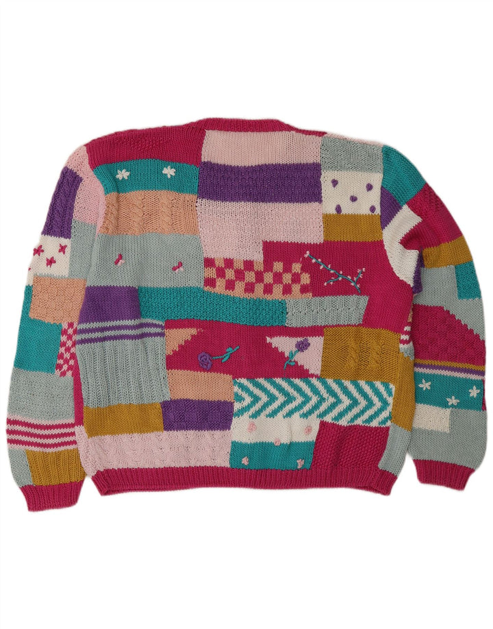 Vintage Womens Cardigan Sweater UK 14 Large Multicoloured Patchwork