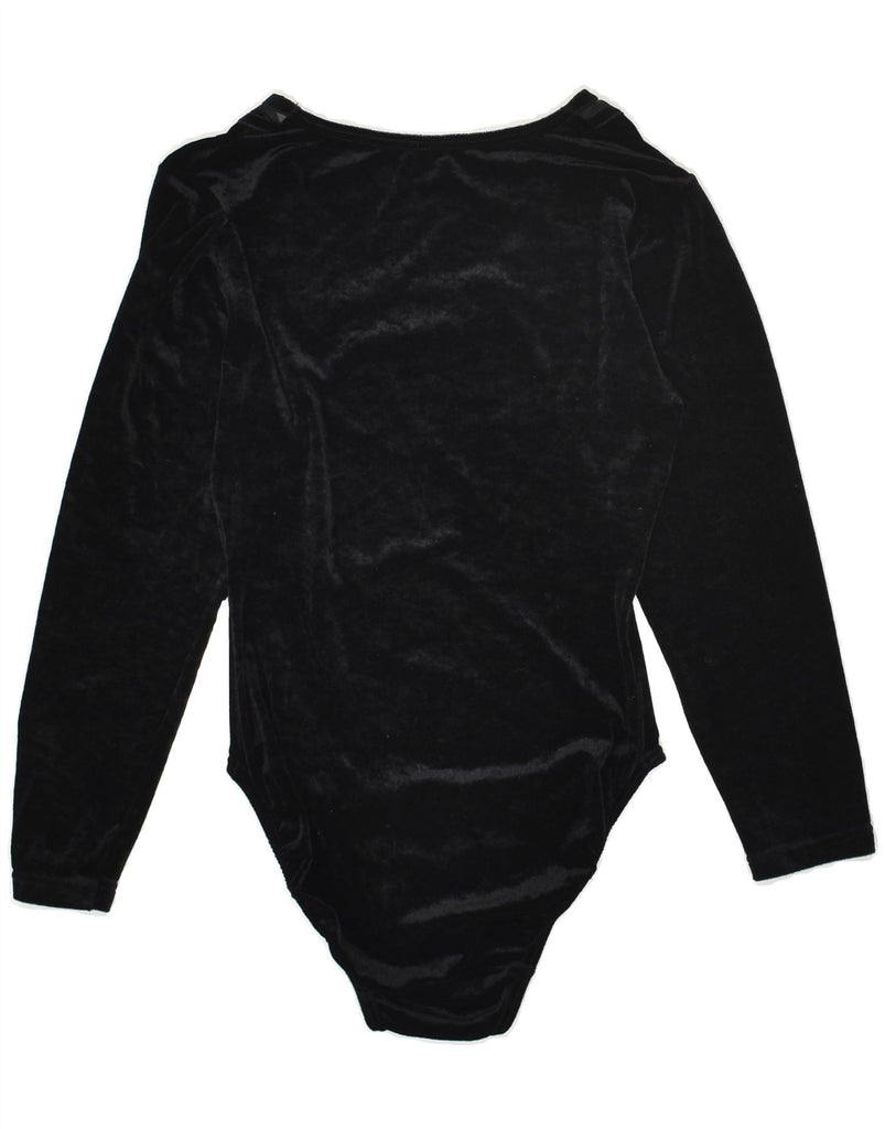 VINTAGE Womens Velvet Long Sleeve Bodysuit UK 10 Small Black | Vintage Vintage | Thrift | Second-Hand Vintage | Used Clothing | Messina Hembry 