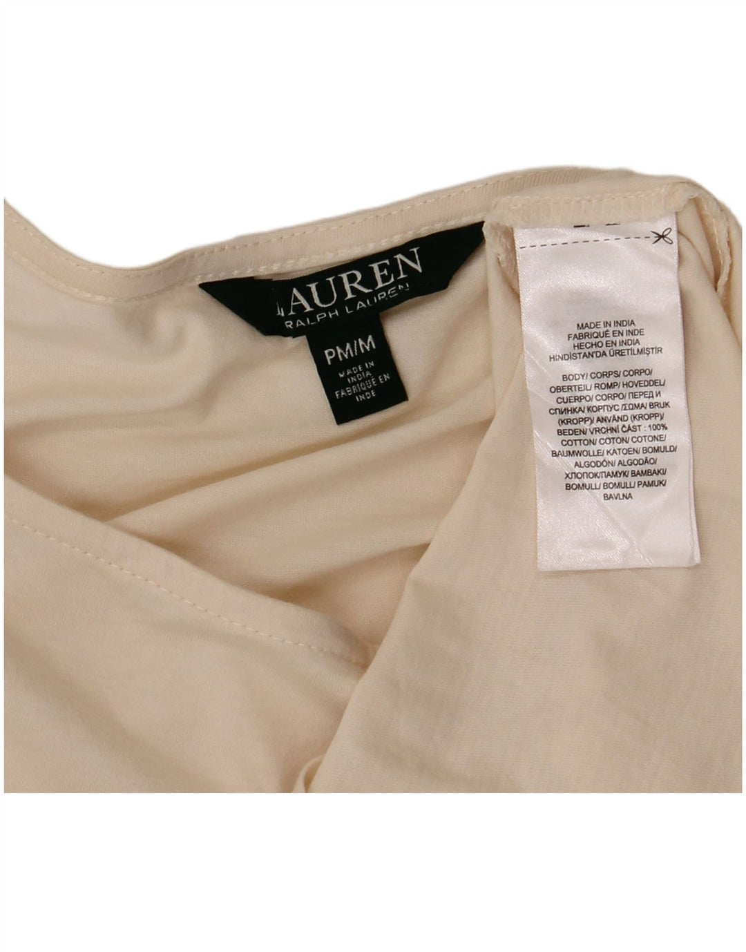 Ralph Lauren Womens Top 3/4 Sleeve UK 14 Medium Off White Cotton