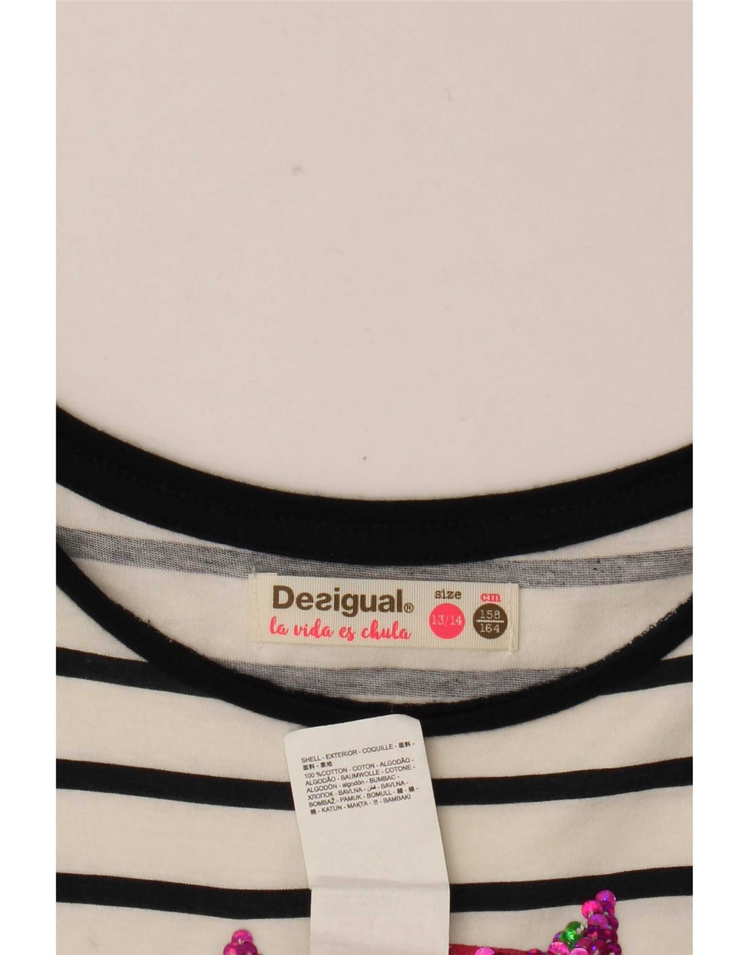 Desigual Girls Graphic Basic Dress 13-14 Years White Striped Cotton