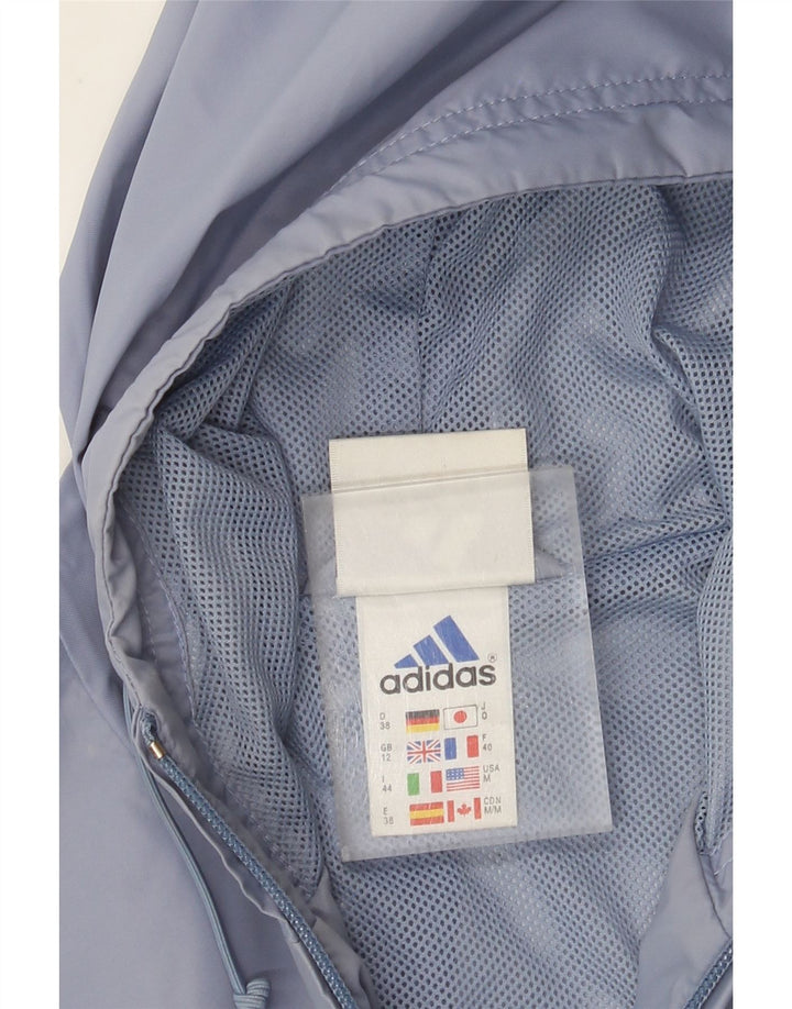 ADIDAS Womens Hooded Oversized Raincoat UK 12 Medium Blue Polyamide