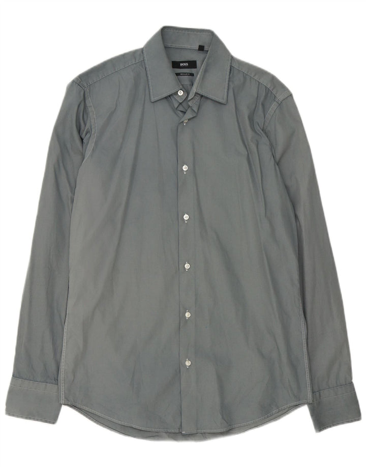 Hugo Boss Mens Regular Fit Shirt Size 38 15 Medium Grey Cotton