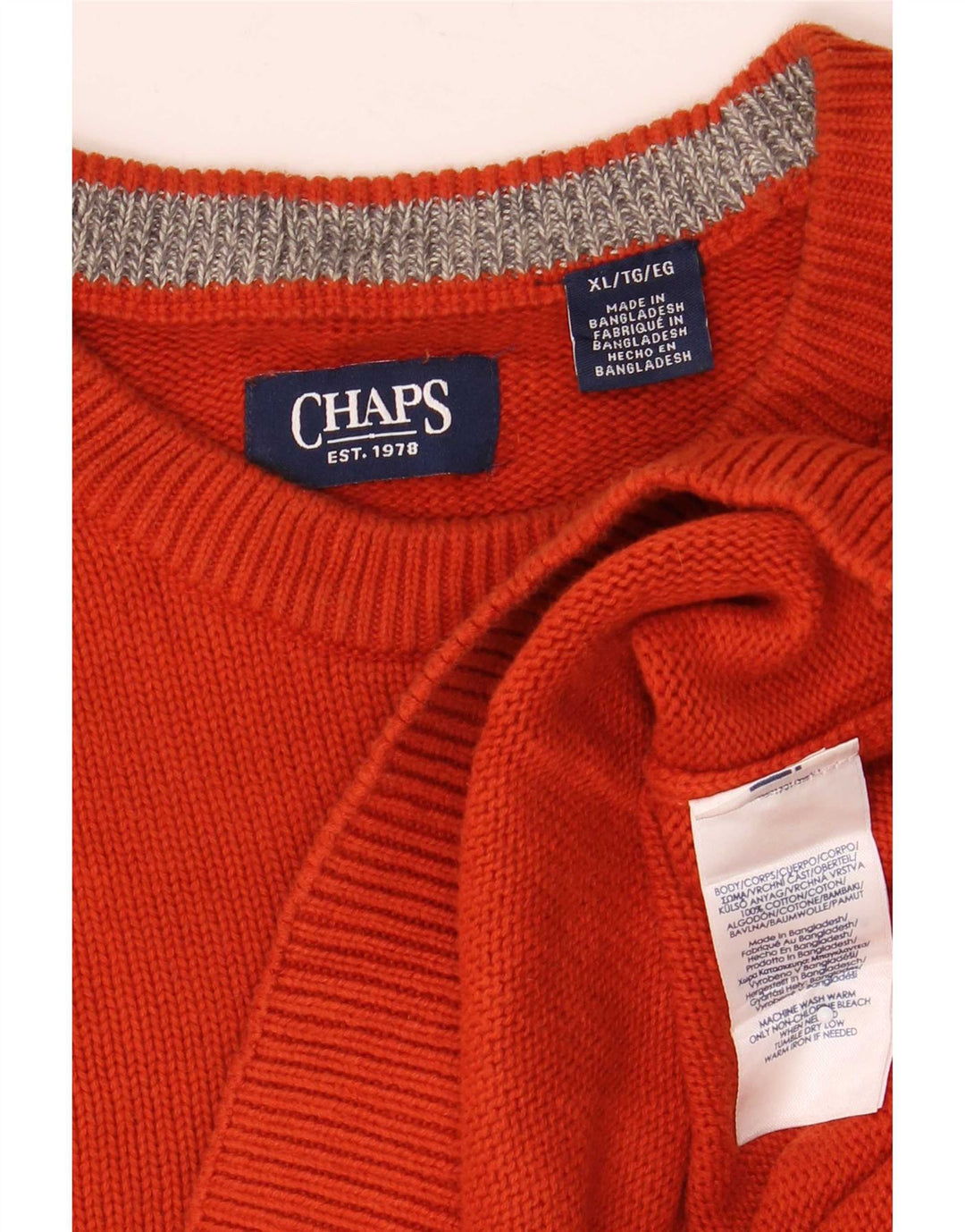 Chaps Mens Crew Neck Jumper Sweater XL Orange Cotton