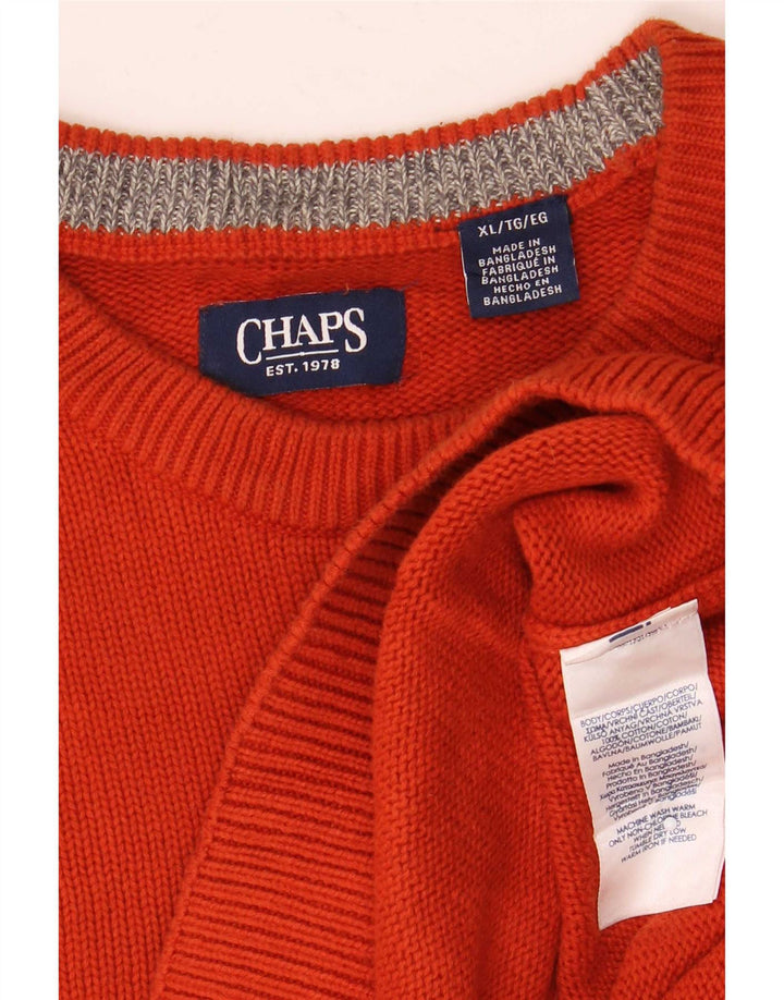Chaps Mens Crew Neck Jumper Sweater XL Orange Cotton
