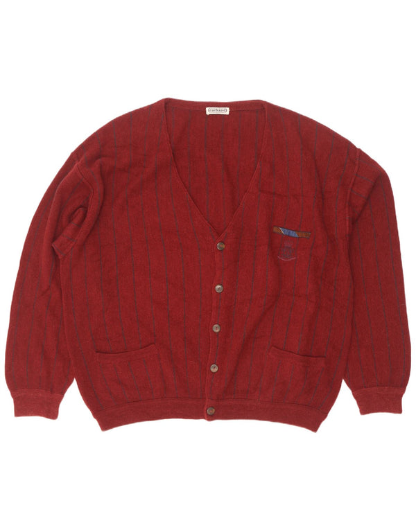 Cacharel Mens Cardigan Sweater EU 56 2XL Burgundy Striped Cashmere
