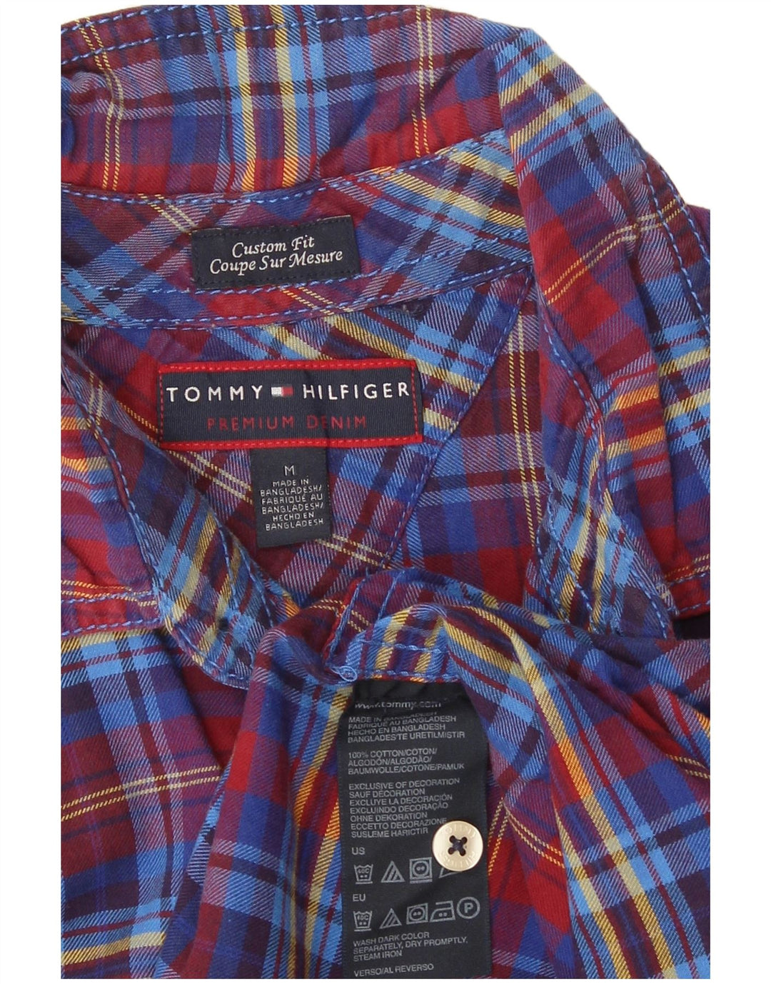 Tommy Hilfiger Mens Custom Fit Flannel Shirt Medium Blue Check Cotton