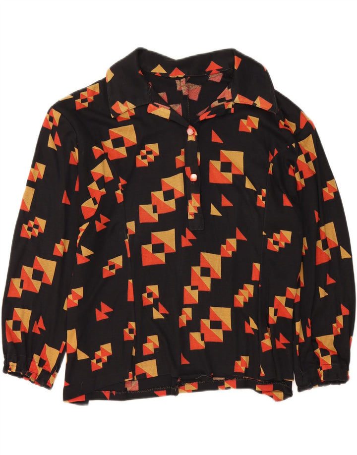VINTAGE Womens 3/4 Sleeve Blouse Top UK 18 XL Black Geometric Vintage Vintage and Second-Hand Vintage from Messina Hembry 
