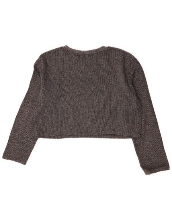 Zara Womens Crop Top Long Sleeve UK 10 Small Grey Cotton