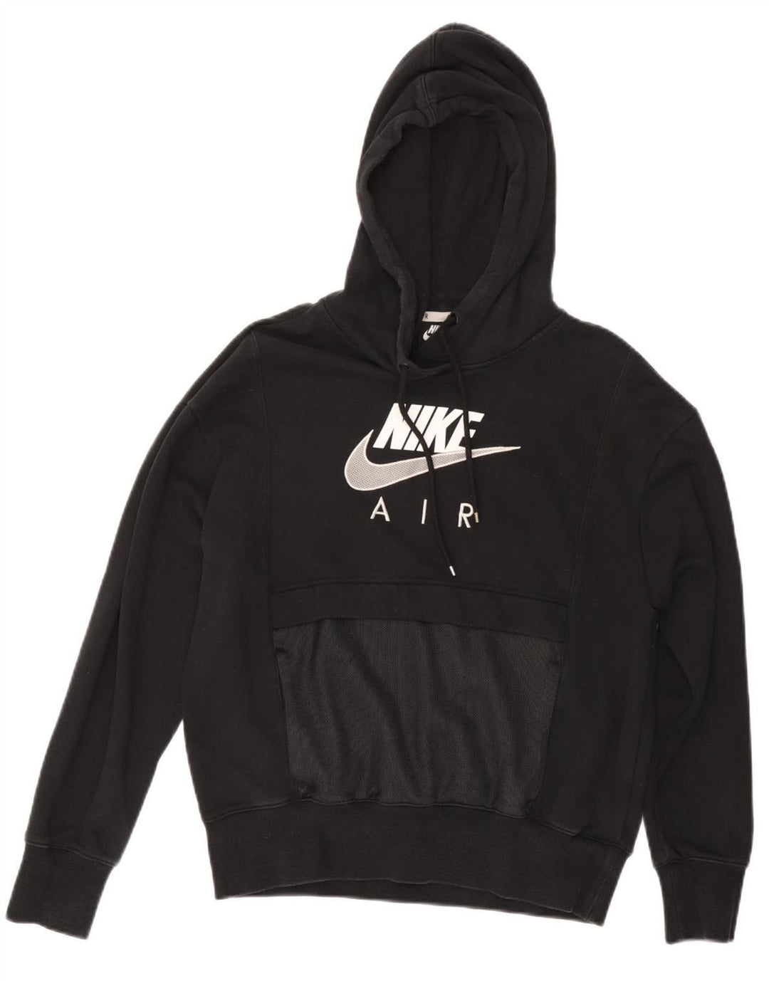 NIKE Womens Air Oversized Graphic Hoodie Jumper UK 6 XS Black Cotton