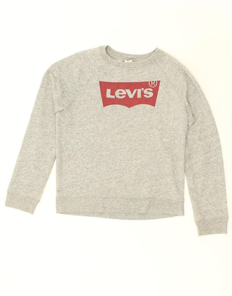 LEVI'S Womens Graphic Sweatshirt Jumper UK 6 XS Grey Cotton | Vintage Levi's | Thrift | Second-Hand Levi's | Used Clothing | Messina Hembry 