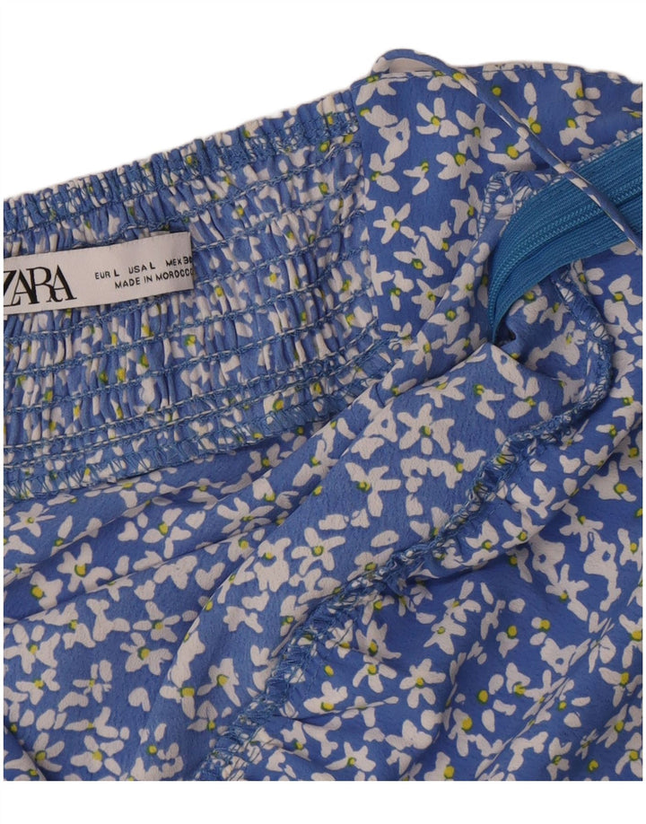 Zara Womens Sundress UK 14 Large Blue Floral Polyester