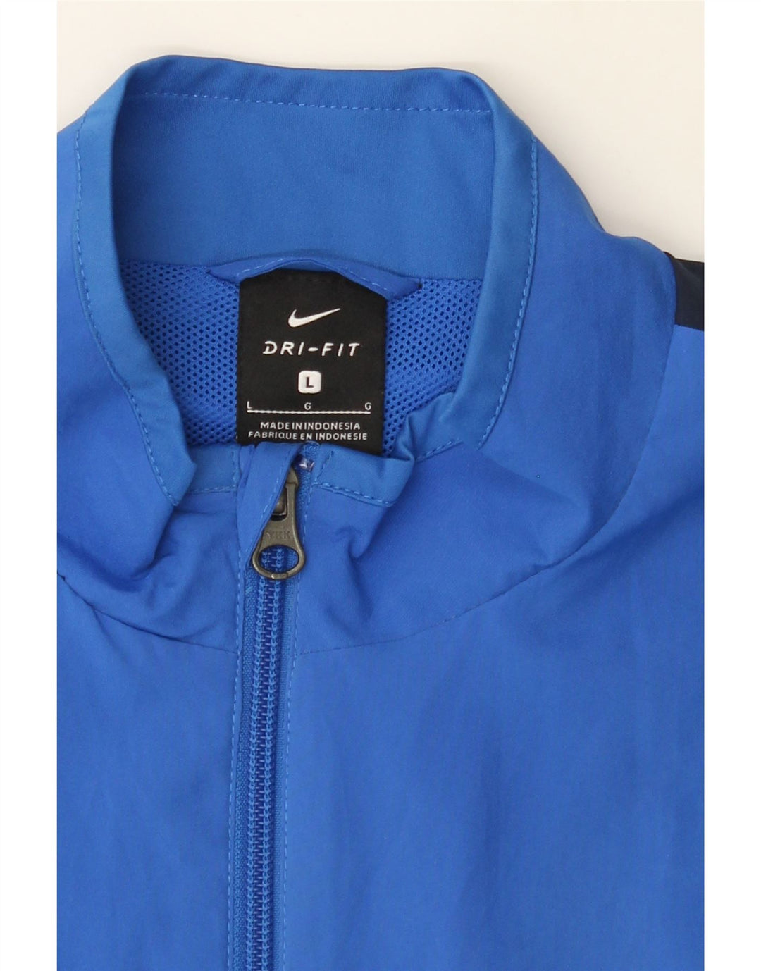 NIKE Mens Dri Fit Tracksuit Top Jacket Large Blue Colourblock Polyester Vintage Nike and Second-Hand Nike from Messina Hembry 