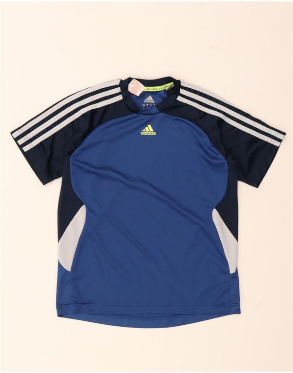 Adidas Boys T-Shirt Top 11-12 Years Blue Colourblock Polyester