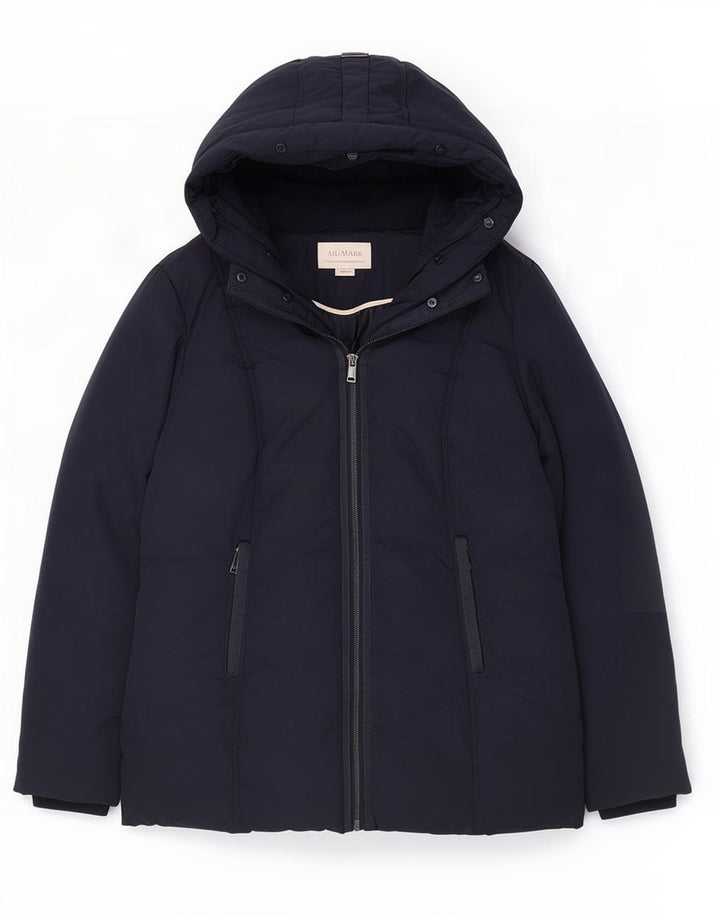 Monsoon Womens Hooded Padded Jacket UK 14 Medium Navy Blue Polyester
