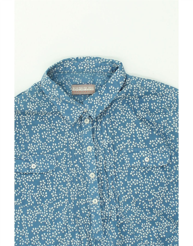 NAPAPIJRI Womens Pullover Shirt UK 10 Small Blue Floral Cotton | Vintage Napapijri | Thrift | Second-Hand Napapijri | Used Clothing | Messina Hembry 