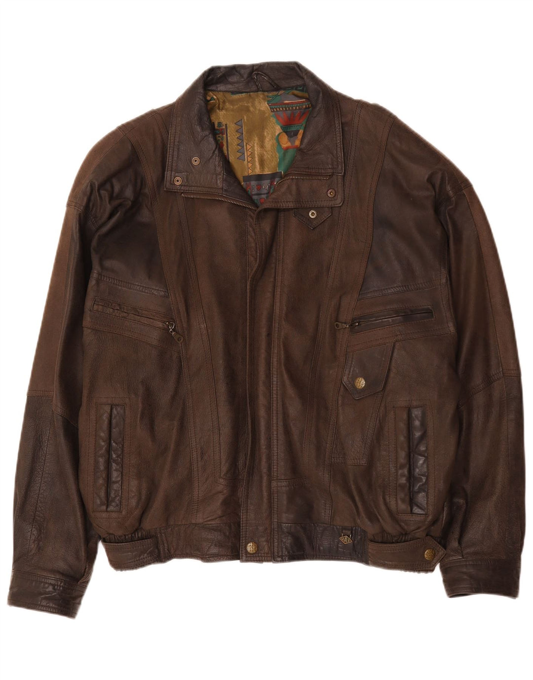 Vintage Mens Bomber Leather Jacket IT 56 3XL Brown Leather