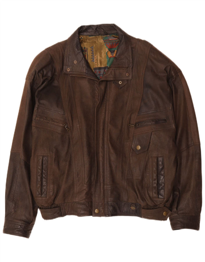 Vintage Mens Bomber Leather Jacket IT 56 3XL Brown Leather