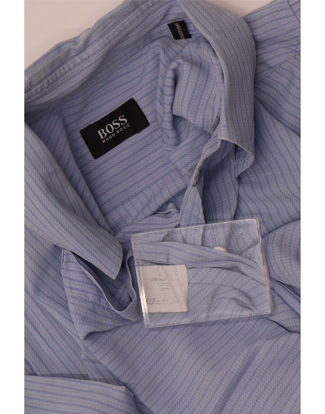 Hugo Boss Mens Short Sleeve Shirt Medium Blue Pinstripe Cotton